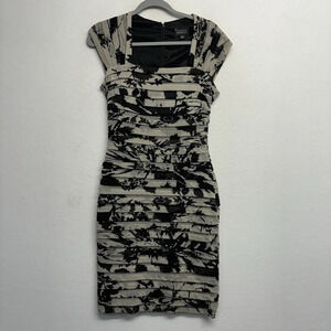 Adrianna Papell MIDI Dress Stripe Tiered Square Neck 6 Black White